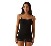 JADEA, 4327 - Top Donna in Cotone Modal Elasticizzato con Bordino in Pizzo Smerlato - Spalla Stretta, Elegante e Morbido 2 Pezzi, Nero, L
