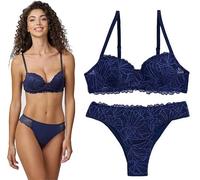 JADEA Coordinato Intimo Donna Completo Reggiseno Balconcino e Brasiliano 4678 (Blu, 44-M-3)