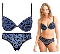 JADEA Coordinato Intimo Donna Completo Reggiseno Push-up e Slip Varie Fantasie (Blu, M)
