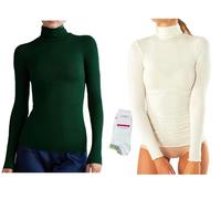 JADEA Maglia Cashmere Donna Manica Lunga Collo Alto Invernale Dolcevita Sottogiacca - Offerta 1-2 Pezzi + Calze in Omaggio (L, 2 Pezzi 1 Latte + 1 Verde + 1 Calza)
