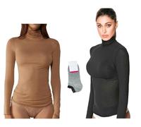 JADEA Maglia Cashmere Donna Manica Lunga Collo Alto Invernale Dolcevita Sottogiacca - Offerta 1-2 Pezzi + Calze in Omaggio (M, 2 Pezzi 1 Nero + 1 Cammello + 1 Calza)