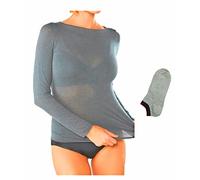 JADEA Maglia Cashmere Manica Lunga, Offerta 1-2 Pezzi + Calze in Omaggio, Scollo a Barca, Sottogiacca Donna (1 Grigio + 1 Calza, XL)