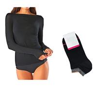 JADEA Maglia Cashmere Manica Lunga, Offerta 1-2 Pezzi + Calze in Omaggio, Scollo a Barca, Sottogiacca Donna (1 Nero + 1 Calza, L)
