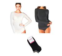 JADEA Maglia Cashmere Manica Lunga, Offerta 1-2 Pezzi + Calze in Omaggio, Scollo a Barca, Sottogiacca Donna (2 Pezzi 1 Latte + 1 Nero + 1 Calza, M)