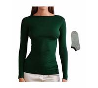JADEA Maglia Cashmere Manica Lunga, Offerta 1-2 Pezzi + Calze in Omaggio, Scollo a Barca, Sottogiacca Donna (1 Pezzo Verde + Calza, L)