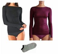 JADEA Maglia Cashmere Manica Lunga, Offerta 1-2 Pezzi + Calze in Omaggio, Scollo a Barca, Sottogiacca Donna (2 PZ 1 Vinaccia + 1 Nero + 1 Calza, S)
