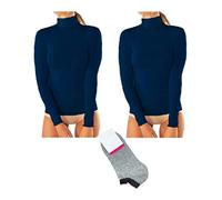 JADEA Maglia Cashmere Offerta 1-2 Pezzi + Calze in Omaggio Donna Manica Lunga Collo Alto Invernale Dolcevita Sottogiacca (L, 2 Navy + 1 Calza)