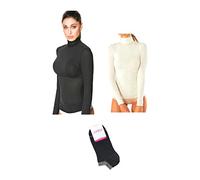 JADEA Maglia Cashmere Offerta 1-2 Pezzi + Calze in Omaggio, Donna Manica Lunga Collo Alto Invernale Dolcevita Sottogiacca (M, 2 Pezzi 1 Latte + 1 Nero + 1 Calza)