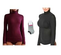 JADEA Maglia Cashmere Offerta 1-2 Pezzi + Calze in Omaggio - Donna Manica Lunga Collo Alto Invernale Dolcevita Sottogiacca (S, 2 Pezzi 1 Nero + 1 Vinaccia + 1 Calza)