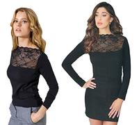JADEA Maglia Donna Scollo a Barca Elasticizzata con Pizzo Manica Lunga 4464