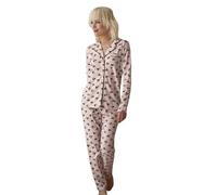 JADEA Pigiama Donna Pantalone Lungo Maglia con bottini Aperto avanti 3298 (IT, Testo, M, Regular, Regular, Standard, Sabbia)