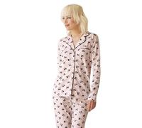 JADEA Pigiama Donna Pantalone Lungo Maglia con bottini Aperto avanti 3298 (IT, Testo, M, Regular, Regular, Standard, Rosa)