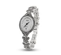 JadeAngel Orologio da polso da donna in argento Sterling 925 con marcasite e farfalla, bianco, alla moda