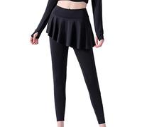 JadeRich Leggings da donna casual con gonna a volant da yoga e tennis capris legging con gonna, Nero , XL