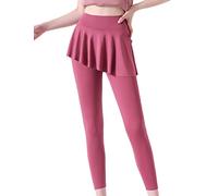JadeRich Leggings da donna casual con gonna a volant da yoga e tennis capris legging con gonna, Rosa, XL