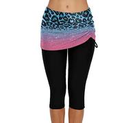 JadeRich Leggings da nuoto da donna, tinta unita, con laccetti laterali, per spiaggia, nuoto, surf, Blu leopardato., L