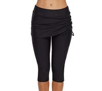 JadeRich - Pantaloni da nuoto da donna, tinta unita, con fascia laterale, per spiaggia, nuoto, surf. Nero L