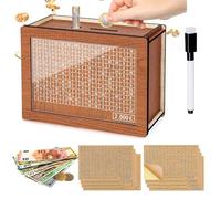 Jadesiegel Salvadanaio in Legno con Contatore e 8 Adesivi Obiettivi | Riusabile fino a 5.000€ | Sicuro & Durevole - Cassa Soldi per Educazione Finanziaria Bambini e Regali