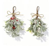 Jadeunm 2 pezzi di Natale vischio decorazione rami di vischio artificiali, 23 cm glitter decorazione vischio con bacche rosse bianche accessori per albero di Natale