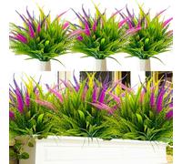 Jadeunm 8 Pezzi Fiori Finti da Esterno Artificiali, piante artificiali, arbusti resistenti alle intemperie,piante verdi, resistente ai raggi UV 6 colori,decorazione esterna per esterni, balcone