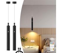 JADIDIS Lampada a Sospensione LED Ricaricabile, 8W 600LM Lampadario a Sospensione Comodino Camera da Letto, Lampadina con Memoria 6000K, Minuterie&Magnete, per Soggiorno Sala Da Pranzo Kitchen 2 Pezzi