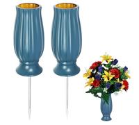 Jadin Vasi per Cimitero, 2 Pack di Vasi Commemorativi per Tombe, Decorazione per Tombe in Plastica con 2 Punte, Decorazioni per Tombe per Giardino, Blu, 20 x 10 cm