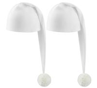 Jadive 2 Pezzi Cuffia da Notte con Pompon Cuffia da Gnomo in Cotone per Carnevale, Martedì Grasso, Adulti, Costume da Sonnambulo, Festa, Addio al Nubilato, Donna e Uomo(Bianco Puro)