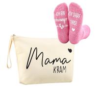 Jadive 2 Regali per le Future Mamme Borsa per Cosmetici Regalo per Gravidanza con Cerniera Regalo per Mamma in Attesa Calzini Antiscivolo per Neo Baby Shower Gravidanza(Classico)