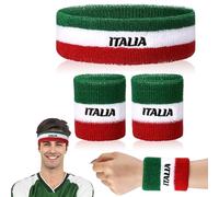 Jadive 2 Set Fasce Antisudore Italia Fascia per Capelli e Polso Italia | 2 Fasce Antisudore per Testa, 2 Paia da Polso Sportive, Fasce Assorbenti per Costumi, Per Uomini e Donne