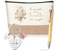 Jadive 3 Pezzi Set Regali da Fare alla Sorella Includere Pochette Cosmetica in Lino Patchwork Portachiavi Amicizia Penna a Sfera Legno per Donna Migliore Amica Compleanno Laurea Universitari Ufficio