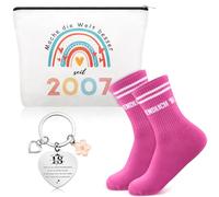 Jadive 3 Pezzi Set Regalo per il 18° Compleanno Compreso Borsa Cosmetica per 2007 per Donne Calzini Endlich 18 e Portachiavi Idee Regalo per Figlia Sorella Amica Adolescente