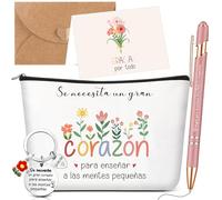 Jadive 5 Pezzi Regalo per l'Insegnante Regali di Apprezzamento per gli Insegnanti Borsa Cosmetica Bianca Portachiavi Insegnante Penna Oro Rosa Biglietto con Busta in Carta Kraft