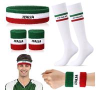 Jadive 5 Pezzi Set di Fasce Sportive per Capelli da Uomo Donna Polsino Sportivo Braccialetti Sportivi per Il Sudore Calzini a Compressione Italia Accessori per Sport Tennis Basket Costumi Italiani