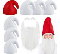 Jadive 7 Pezzi di Cappelli da Nani Cappelli da Elfo cappelli da Gnomo con Barba e Sopracciglia Divertenti Accessori per Costumi di Gruppo per Carnevale Halloween Festa a Tema Fiaba