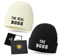 Jadive Confezione da 2 berretti per coppie, regali per coppie di The Boss and The Real Boss, con scatola, per Natale, San Valentino, anniversario di matrimonio, per coppie e sposi novelle