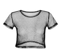 Jadive Costume da discoteca retrò anni '80 con top a rete e spalle scoperte, Nero , Taglia unica
