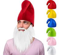 Jadive Costume da nano, con barba nana, colore bianco, per carnevale, Babbo Natale, berretto da elfo, accessorio divertente per adulti, Halloween, costume di Natale (rosso)