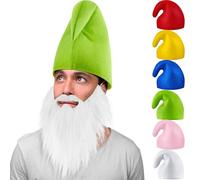 Jadive Costume da nano, con barba nana, colore bianco, per carnevale, Babbo Natale, berretto da elfo, accessorio divertente per adulti, Halloween, costume di Natale (verde)