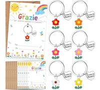 Jadive Regalo Maestre Fine Anno - Grazie per Avermi Aiutato a Crescere | 6 Sets Regali Laurea Asilo Elementare Medie per Insegnante Professoressa - Portachiavi Maestra Biglietto Auguri Arcobaleno
