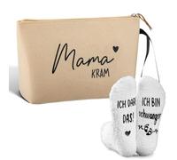 Jadive Set 2 Regali per Future Mamme Mama Kram Borsa per Cosmetici in Feltro con Cerniera Calzini Antiscivolo per Incinta Nuova Mamma Donne Baby Shower Annunciare la Gravidanza (Beige, Bianco)