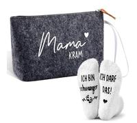 Jadive Set 2 Regali per Future Mamme Mama Kram Borsa per Cosmetici in Feltro con Cerniera Calzini Antiscivolo per Incinta Nuova Mamma Donne Baby Shower Annunciare la Gravidanza (Grigio Medio, Bianco)
