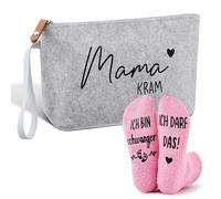 Jadive Set 2 Regali per Future Mamme Mama Kram Borsa per Cosmetici in Feltro con Cerniera Calzini Antiscivolo per Incinta Nuova Mamma Donne Baby Shower Annunciare la Gravidanza (Grigio Chiaro, Rosa)