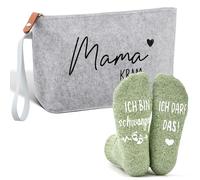 Jadive Set 2 Regali per Future Mamme Mama Kram Borsa per Cosmetici in Feltro con Cerniera Calzini Antiscivolo per Incinta Nuova Mamma Donne Baby Shower Annunciare la Gravidanza (Grigio Chiaro, Verde)