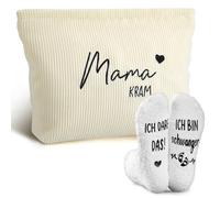 Jadive Set 2 Regali per Future Mamme Mama Kram Borsa per Cosmetici in Velluto a Coste con Cerniera Calzini Antiscivolo per Incinta Nuova Mamma Donne Baby Shower (Bianco Crema, Bianco)