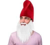 Jadive Set di Costumi da Nano Cappello da Nano Barba Bianca da Nano Cappello da Gnomo di Carnevale Cappello a Punta da Babbo Natale Cappello da Elfo Costumi Divertenti per Adulti Halloween(Rosso)