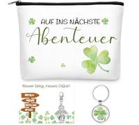 Jadive Set Regali per i Colleghi Portachiavi Angelo Custode Portafortuna Trifoglio Borsa per Cosmetici Biglietto di Auguri Regali Ispiratori per Addio Nuovo Lavoro Ufficio Pensionamento