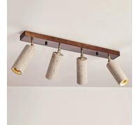 Jadssox Faretto da soffitto a 4 luci con Binario Fisso, Lampada da soffitto a Filo in Legno, faretti d'accento in Pietra Naturale per Cucina, Armadio, Camera da Letto, Paralume in travertino Giallo