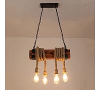 Jadssox Lampada a Sospensione in Corda di Canapa Lampadario in Legno Rustico Lampada a Sospensione a soffitto con Isola da Cucina, Lampadari in Legno Vintage Lampade sospese industriali per Camera da