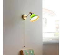 Jadssox Lampada da Parete Vintage retrò con Paralume in Vetro Verde a Forma di Campana, Applique da Parete con Finitura in Ottone, lampade da Lettura per Montaggio a Parete (Interruttore a Tirante)