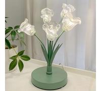 Jadssox Lampada da tavolo con fiori in vetro Lampada da tavolo verde nordica Lampade da tavolo in vetro rosa trasparente Lampade da comodino floreali in stile rurale Lampade da tavolo per soggiorno Ca